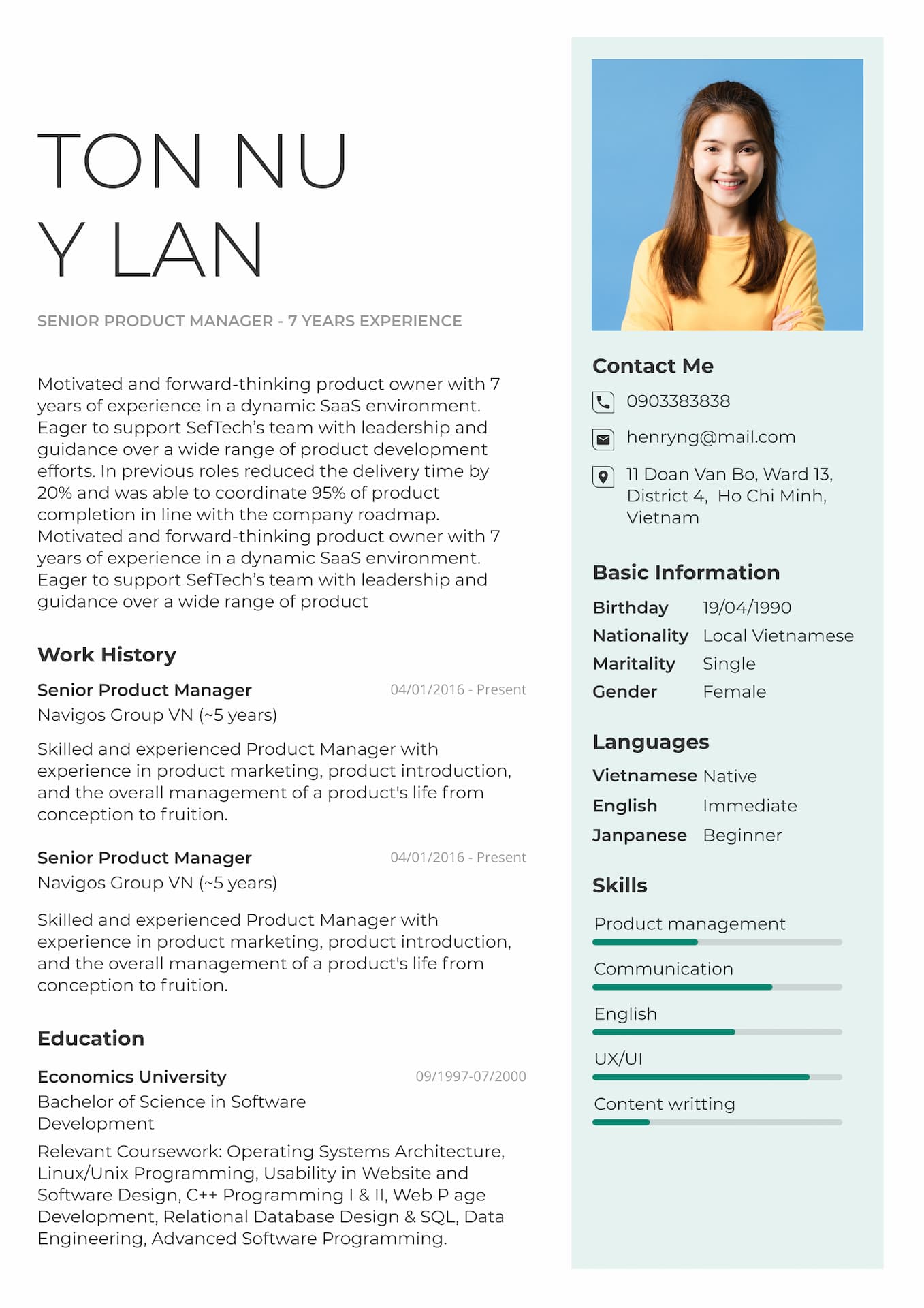 The beautiful CV template