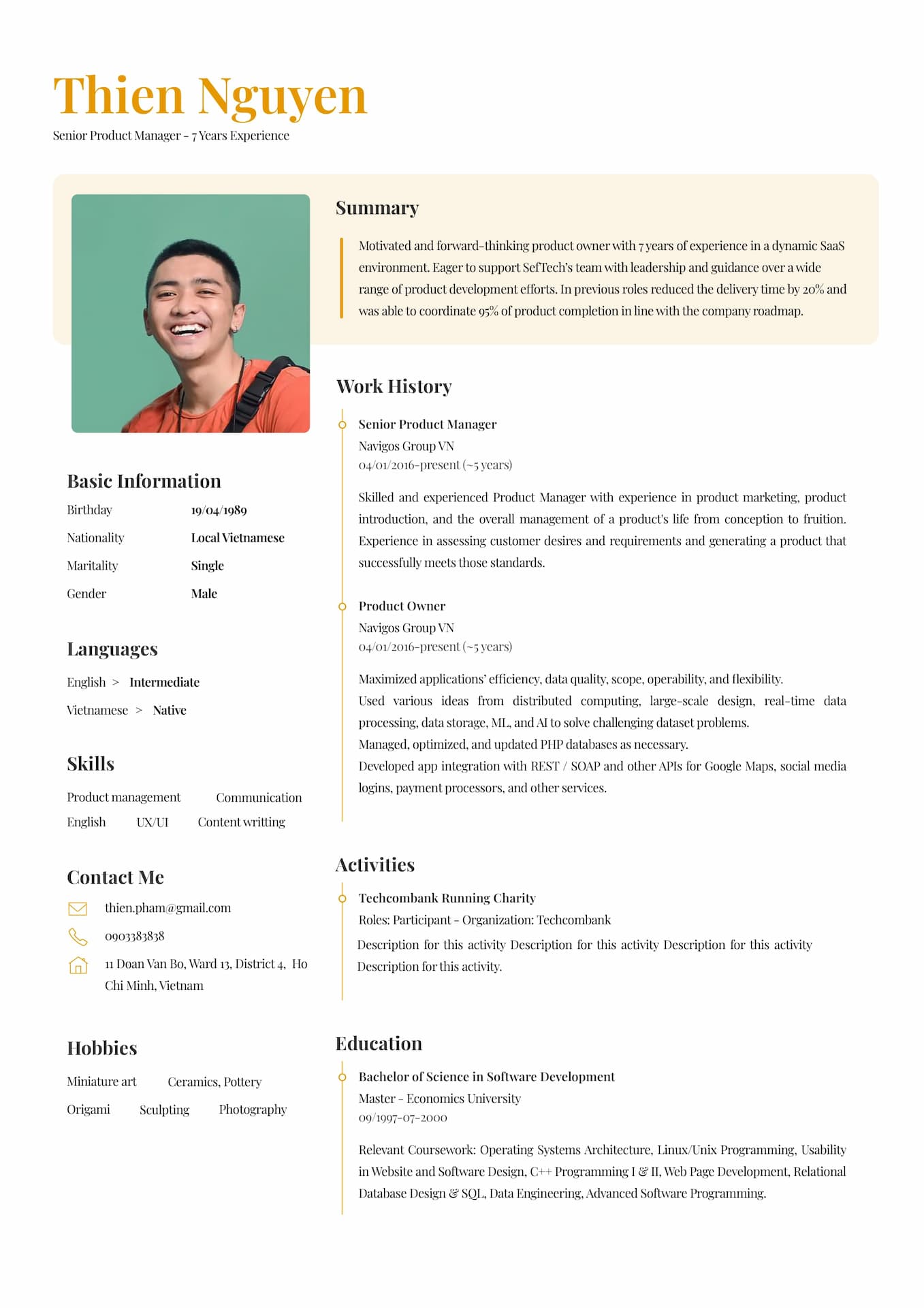 The unique CV template
