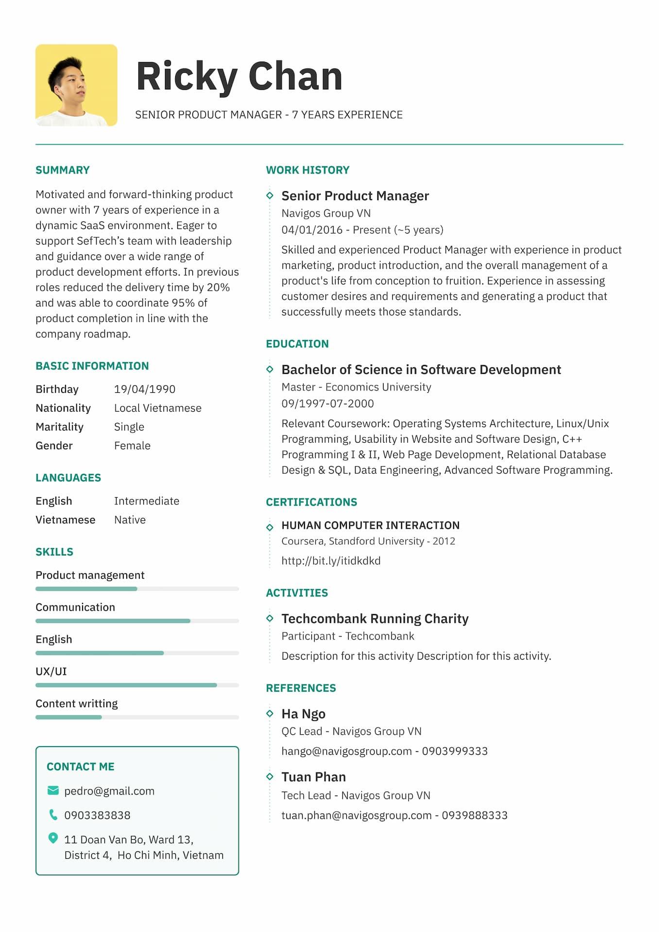 The most favorite CV template