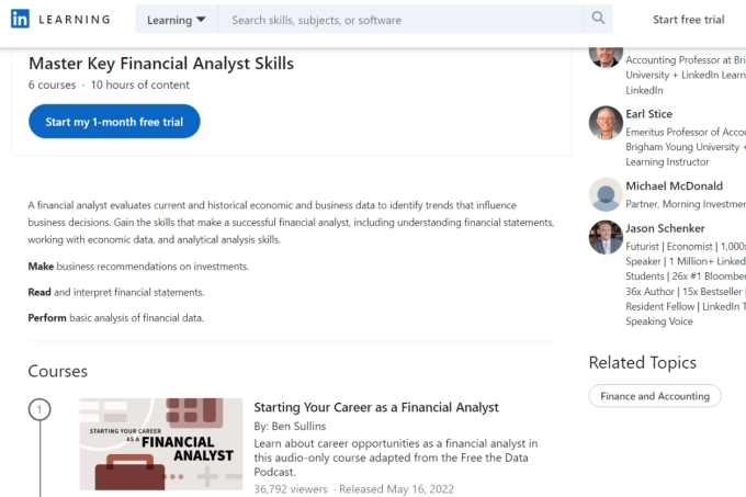 Khóa học Financial Analyst trên LinkedIn