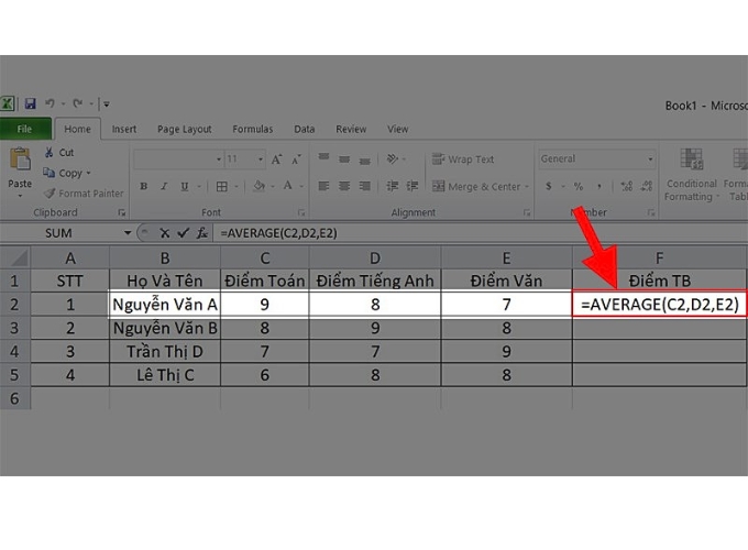 Cách tính trung bình trong excel