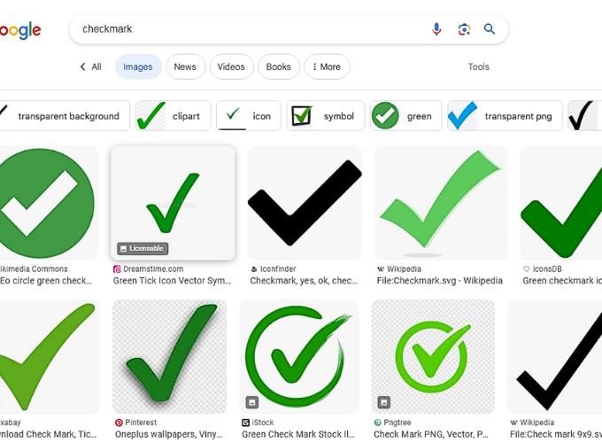 Cách đánh dấu tích bằng từ khóa "checkmark"