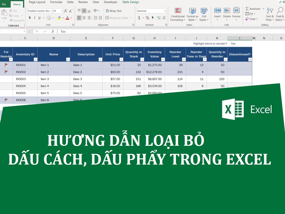 Hướng dẫn loại bỏ dấu cách, dấu phẩy trong Excel