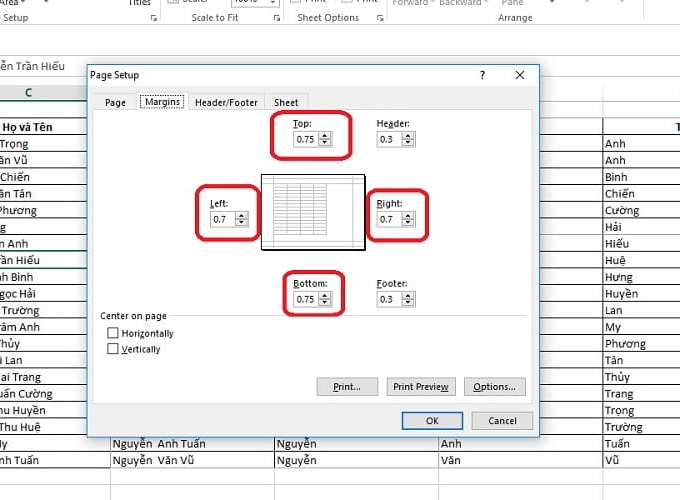 Lưu ý khi căn chỉnh lề trong Excel