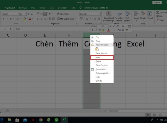 Thêm cột trong Excel bằng công cụ Insert
