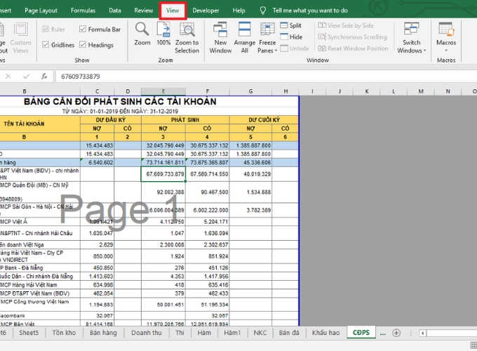 Bước 1 bỏ chữ Page trong Excel