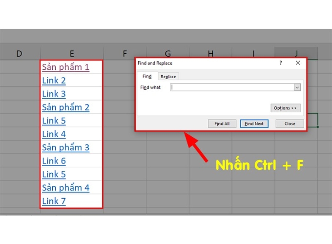 Cách tìm kiếm trong Excel bằng phím tắt nhanh