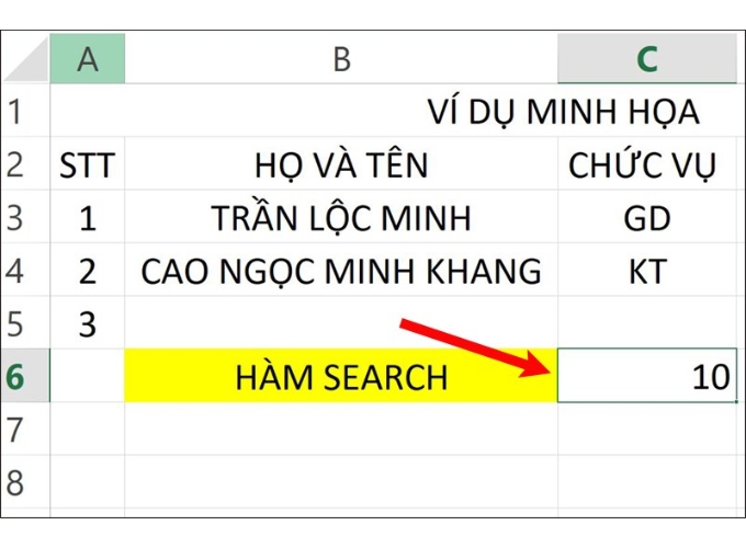 Cách tìm kiếm trong Excel bằng hàm Search