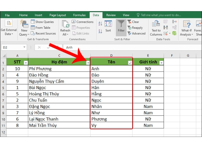 Cách xếp thứ tự ABC trong Excel