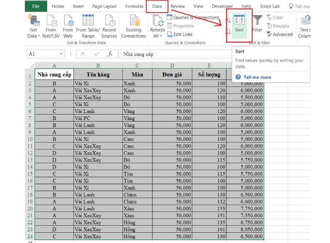 Cách sắp xếp thứ tự trong Excel có nhiều điều kiện