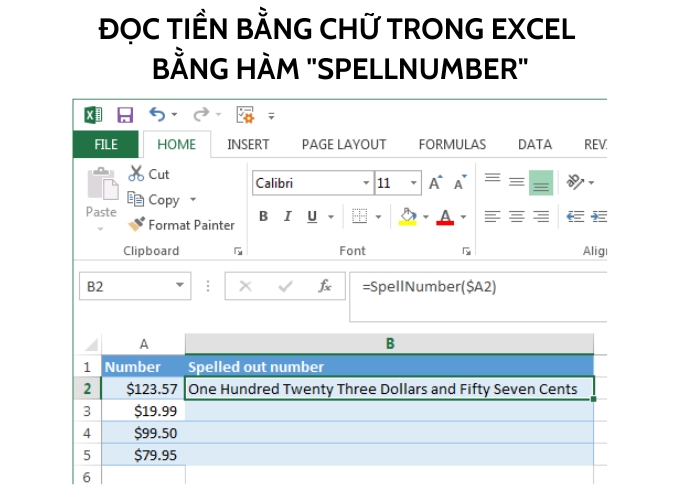 Các hàm đọc tiền bằng chữ trong excel hàm spellnumber