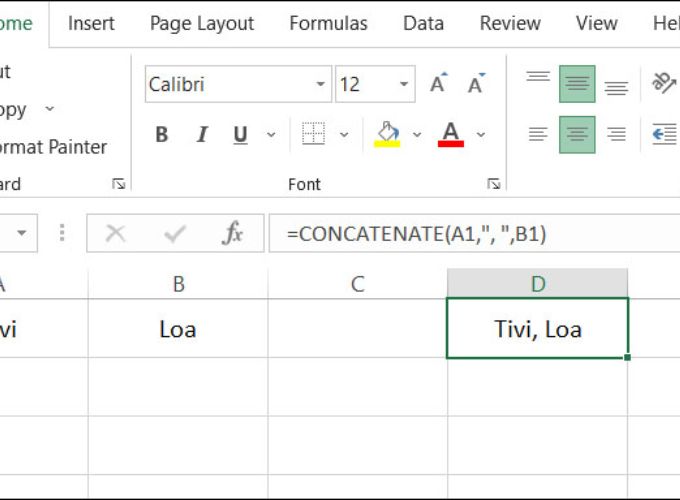 Cách gộp trong excel Chức năng CONCATENATE