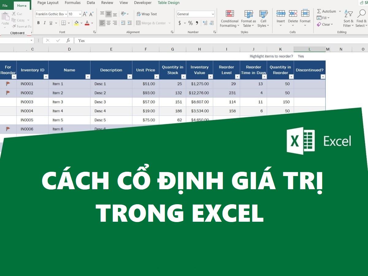 cố định giá trị trong Excel