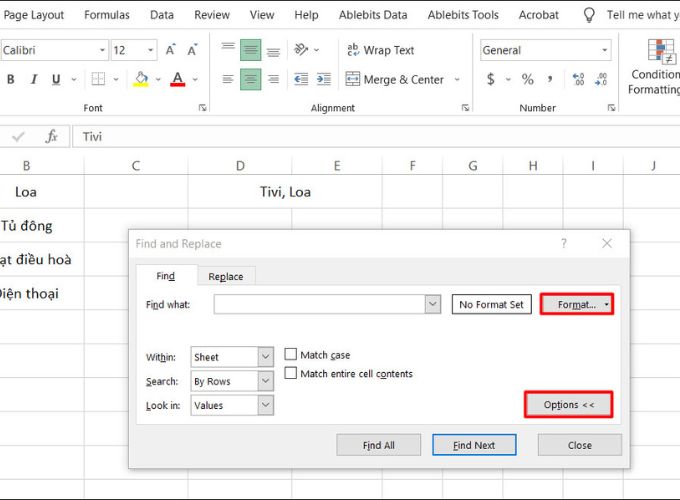 Cách gộp trong excel bằng Find & Replace