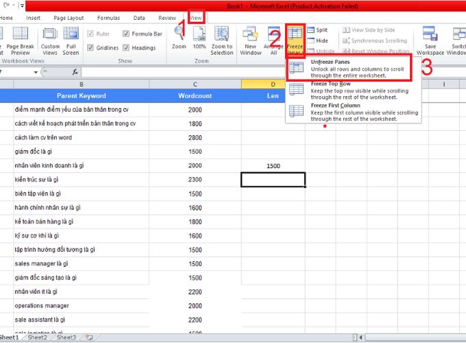 Cách bỏ cố định vùng dữ liệu trong excel