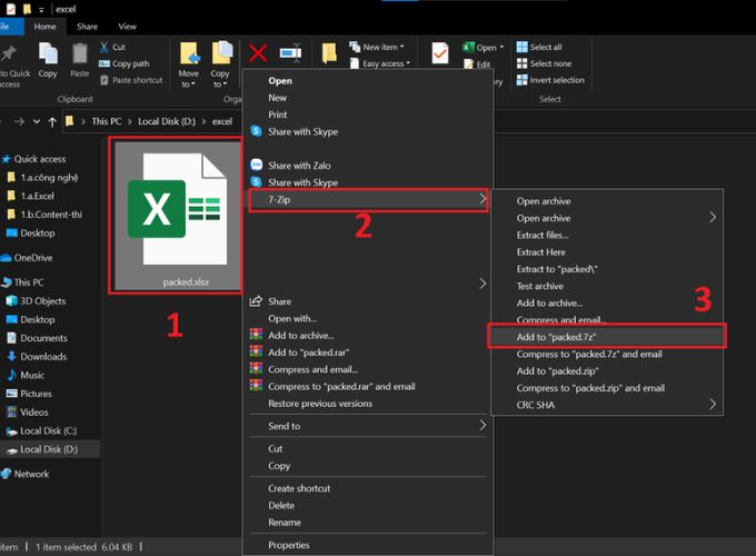 Cách nén file Excel bằng phần mềm 7-Zip