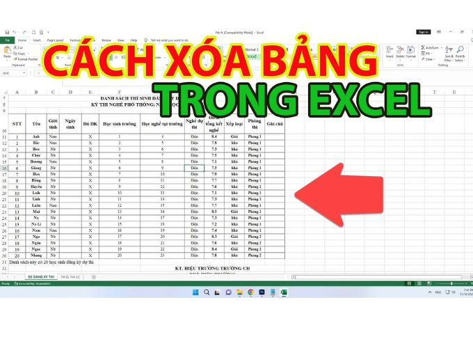 Cách xóa toàn bộ bảng trong Excel 