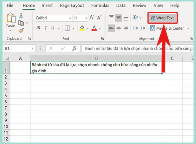 Cách xuống dòng Excel bằng Wrap Text