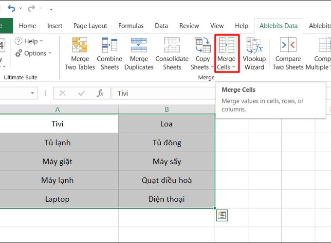 Cần gộp ô, cột và dòng khi làm việc với excel