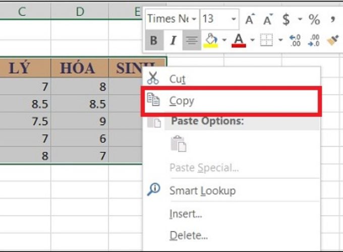 Cách chèn bảng Excel vào word bằng việc copy trực tiếp