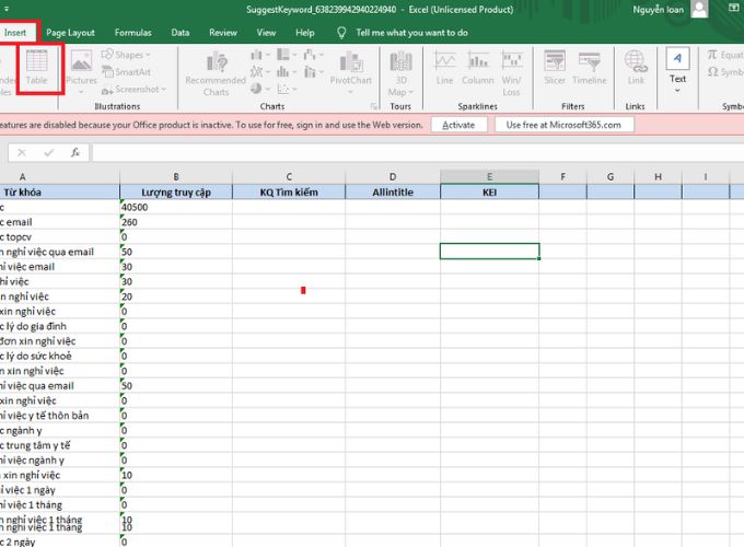 Chuyển vùng thành bảng trong Excel
