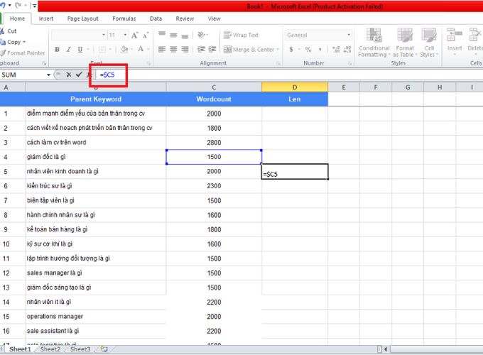 Cố định cột trong excel