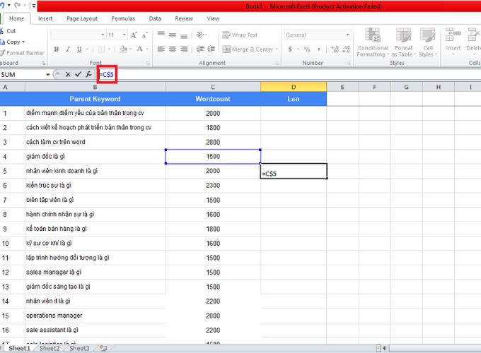 Cố định hàng trong excel