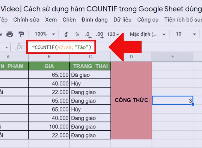 Đếm theo giá trị văn bản