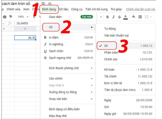 Định dạng số thập phân trong Google Sheet