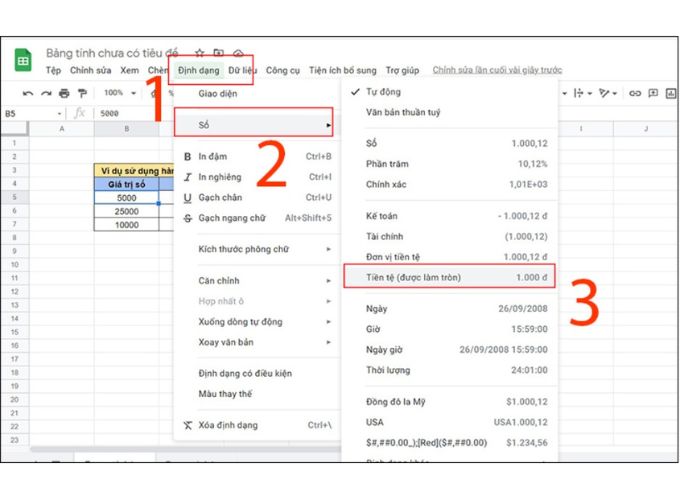 Định dạng tiền tệ trong Google Sheet