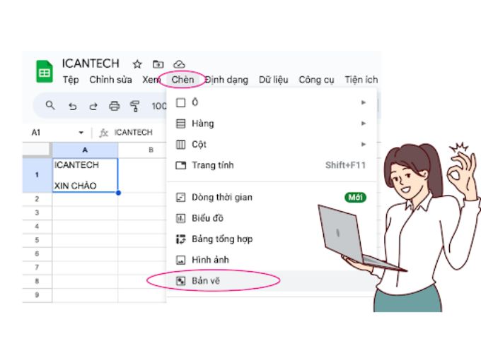 Hướng dẫn gạch chéo ô trong Google Sheet 