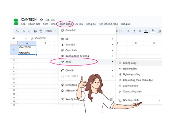 Sử dụng tính năng Format Cells để gạch chéo ô trong Google Sheet